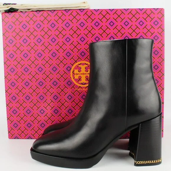 New TORY BURCH Ruby High Block Heel Leather Booties